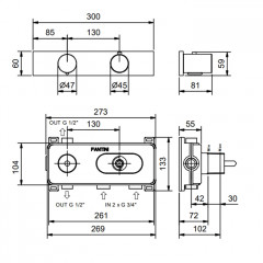 Fantini Milano Термостатический встраиваемый смеситель для душа на 2 потока, цвет Матовая натуральная сталь (без внутр части)