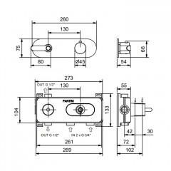Fantini Icona Deco Встраиваемый термостат для душа на 2 ист, 3/4", (наружняя часть), цвет: хром