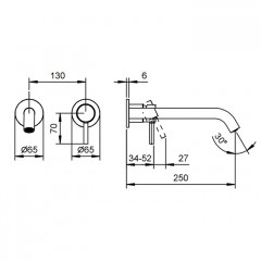 Fantini Nostromo Смеситель для раковины, встраиваемый, на 2 отв, без донного клапана, излив 250мм (наружняя часть), цвет: хром
