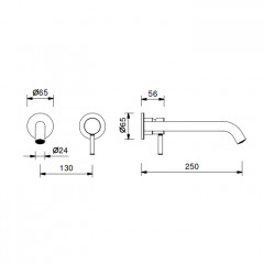 Fantini Nostromo Смеситель для раковины, встраиваемый, на 2 отв, без донного клапана, излив 250мм (наружняя часть), цвет: Matt British Gold PVD