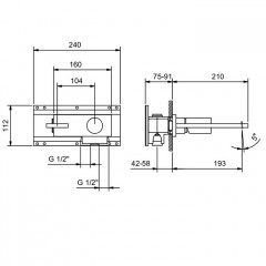 Fantini Milano Смеситель для раковины, встраиваемый, на 2 отв., без донного клапана, излив 190мм, (наружняя часть), цвет: Matt Gun Metal PVD