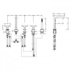 FANTINI SAILING Смеситель для установки на борт ванны на 5 отверстий, с изливом, ручным душем и шлангом 1500 мм., цвет Matt Gun Metal PVD