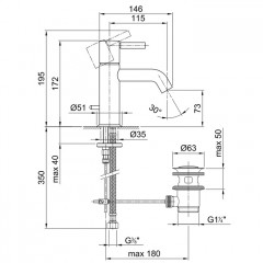 Fantini Nostromo Смеситель для раковины, 1 отв., с донным клапаном, излив 115мм, цвет: хром