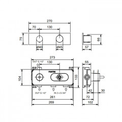 Fantini Nostromo Термостатический встраиваемый смеситель для душа на 2 потока , с поворотной ручкой, отделка матовая натуральная сталь