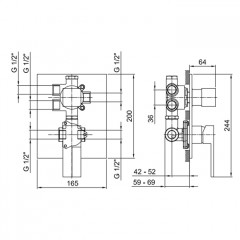 Fantini Внутренняя часть смесителя для душа, переключатель на 3 источника, с Eco System, 1/2"