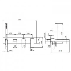 Fantini Mint Смеситель для ванны, встраиваемый, излив 200мм, с ручн.душем, (наружняя часть), цвет: хром
