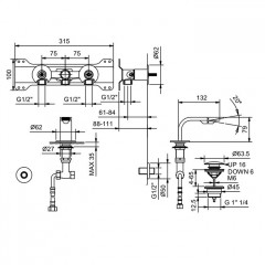 Fantini Venezia In Смеситель для биде, 1 отв., с донным клапаном, излив 132мм, цвет: хром