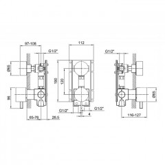 Fantini AF/21 Смеситель для душа, встраиваемый, на 2 источника, (наружняя часть), цвет: матовая натуральная сталь