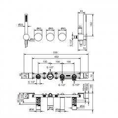 Fantini AF/21 Встроенный смеситель для ванны на 2 потока, ручная лейка FIT, гибкий шланг 150 см, (наружная часть) цвет Matt Gun Metal PVD