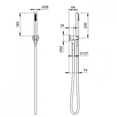 Fantini Nice Душевой набор: ручная лейка FIT, держатель для ручной лейки, шланг 150 см, цвет Raw Metal PVD