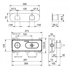 FANTINI AA/27 Смеситель настенный встраиваемый, термостатический, с переключателем на 2 положения, внешняя часть, отделка матовая натуральная сталь