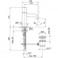 Fantini Nostromo Смеситель для раковины, 1 отв., с донным клапаном, излив 115мм, цвет: хром