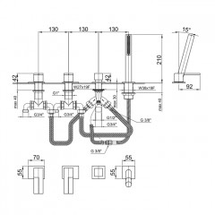Fantini AR/38 Смеситель на борт ванны, 4 отв, без излива, (без ручек), цвет: хром