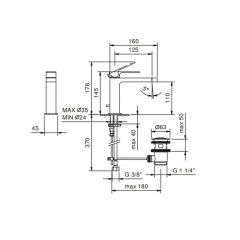 FANTINI MINT Смеситель для раковины на 1 отверстие, однорычажный, излив 125 мм., с нажимным донным клапаном, матовая натуральная сталь