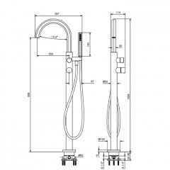 Fantini Venezia In Смеситель для ванны, напольный, с ручн душем, излив 241 мм, (наружняя часть), цвет: Matt British Gold PVD