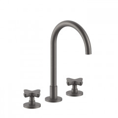 Fantini Icona Classic Смеситель для раковины, 3 отв., с нажимн. донным клапаном, излив 160мм, цвет: матовая оружейная сталь