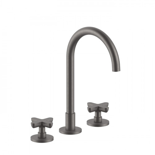 Fantini Icona Classic Смеситель для раковины, 3 отв., с нажимн. донным клапаном, излив 160мм, цвет: матовая оружейная сталь