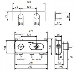 Fantini Nostromo Термостатический встраиваемый смеситель для душа на 2 потока , с поворотной ручкой, цвет: Золото плюс