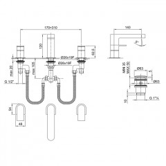 Fantini Mare Смеситель для раковины, 3 отв., с нажимн. донным клапаном, излив 140мм, цвет: хром