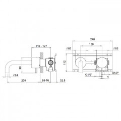 Fantini AF/21 Смеситель для раковины, встраиваемый, на 2 отв, без донного клапана, излив 208мм (наружняя часть), цвет: хром