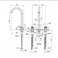 Fantini AL/23 Смеситель для раковины, 3 отв., без донного клапана, излив 160мм, цвет: черный матовый