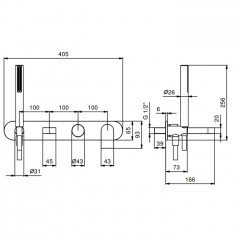 Fantini Mare Смеситель для ванны, встраиваемый, излив 150мм, с ручн.душем, (наружняя часть), цвет: хром
