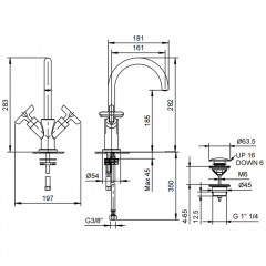 Fantini Icona Classic Смеситель для раковины, 1 отв., с нажимн. донным клапаном, излив 160мм, цвет: хром