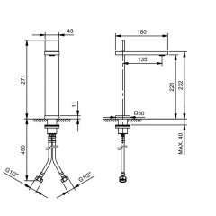 Fantini AK/25 Смеситель для раковины, 1 отв., без донного клапана, излив 135мм, цвет: Matt Gun Metal PVD