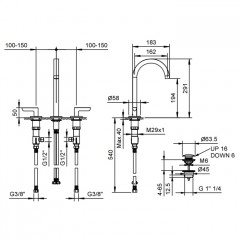 Fantini Icona Deco Смеситель для раковины, 3 отв., с нажимн. донным клапаном, излив 160мм, цвет: оружейная сталь