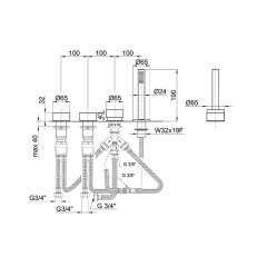 Fantini AF/21 Смеситель на борт ванны, 4 отв., без излива, цвет: матовая натуральная сталь