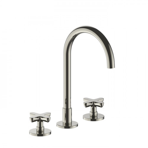 Fantini Icona Classic Смеситель для раковины, 3 отв., с нажимн. донным клапаном, излив 160мм, цвет: никель