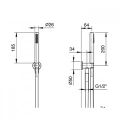Fantini Milano Душевой набор: вывод воды 1/2", шланг 150 см, ручная лейка FIT, держатель для лейки, цвет: матовая натуральная сталь