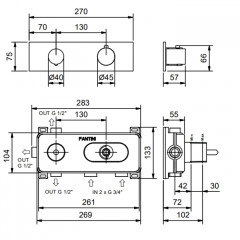 Fantini NOSTROMO Термостат. встраив. смес-ль для душа, 3/4'' наружная часть, 3 потока, цвет: хром