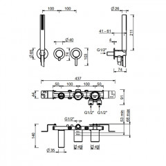 Fantini NOSTROMO Смесители встроенный для душа на 2 потока, ручной душ, цвет: Матовая натуральная сталь (без внутренней части)