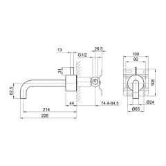 Fantini AF/21 Смеситель для раковины, встраиваемый, на 1 отв, без донного клапана, излив 214мм (наружняя часть), цвет: матовая натуральная сталь