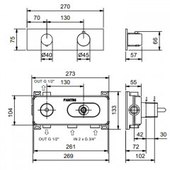 Fantini Nostromo Термостатический встраиваемый смеситель для душа на 2 потока , с поворотной ручкой, цвет Matt Copper PVD