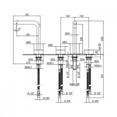 Fantini AF/21 Смеситель для раковины, 3 отв., без донного клапана, излив 155мм, цвет: Matt Gun Metal PVD