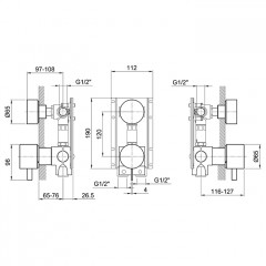 Fantini AF/21 Смеситель для душа, встраиваемый, на 2 источника, (наружняя часть), цвет: Matt Gun Metal PVD