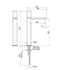 Fantini Milano Смеситель для раковины, 1 отв., без донного клапана, излив 170мм, h=280мм, цвет: матовая натуральная сталь