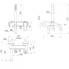 Fantini AL/23 Смеситель для ванны, настенный, излив 190мм, цвет: хром