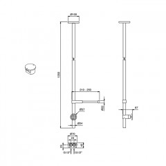 Fantini Fontane Bianche Смеситель для раковины, потолочный, без донного клапана, излив 1350мм, (наружняя часть), цвет: Matt Gun Metal PVD