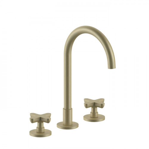 Fantini Icona Classic Смеситель для раковины, 3 отв., с нажимн. донным клапаном, излив 160мм, цвет: Matt British Gold PVD