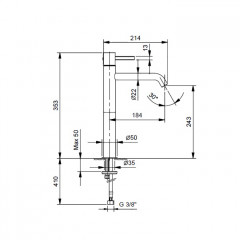Fantini AF/21 Смеситель для раковины, 1 отв., без донного клапана, излив 184мм, цвет: Matt British Gold PVD