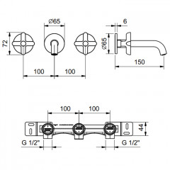 Fantini Icona Classic Смеситель для раковины, встраиваемый, на 3 отв, без дон.клапана, излив 150мм (наружняя часть), цвет: матовая оружейная сталь