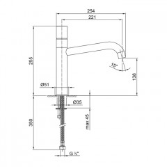 Fantini Nostromo Смеситель для раковины, 1 отв., без донного клапана, излив 220мм, цвет: хром