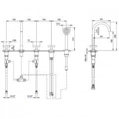 Fantini Icona Classic Смеситель на борт ванны, 5 отв., излив 160мм, с ручн.душем, цвет: хром