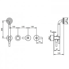 Fantini Icona Deco Смеситель для душа, встраиваемый, на 2 источника, без излива, с ручн.душем, (наружняя часть), цвет: хром