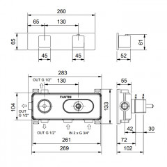 FANTINI MINT Смеситель для душа встраиваемый, термостатический, с переключателем на 3 положения, внешняя часть, цвет матовая натуральная сталь
