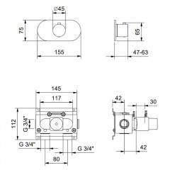 FANTINI FONTANE BIANCHE Смеситель настенный встраиваемый, термостатический, цвет Matt Gun Metal PVD