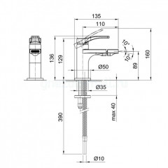 Fantini AL/23 Смеситель для биде, 1 отв., без донного клапана, излив 110мм, цвет: хром